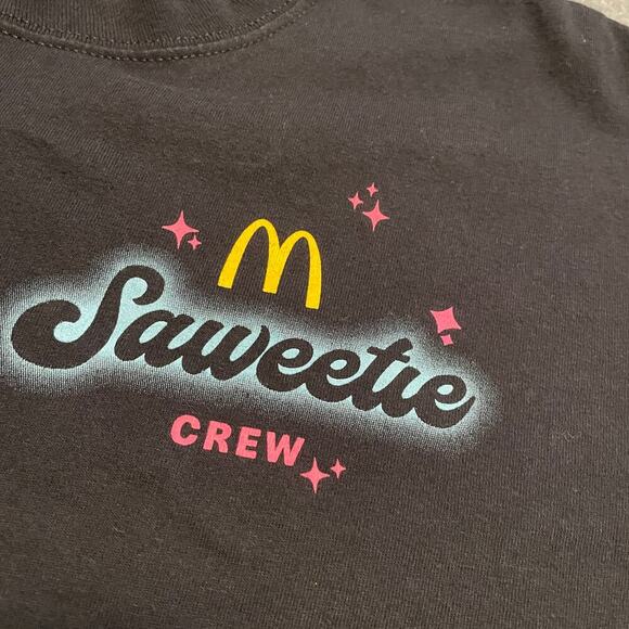 McDonalds Saweetie Crew Tee Shirt Medium Black Cotton Crewneck Logo Fast Food - Picture 2 of 8
